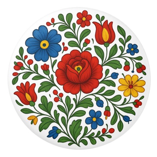 Hungarian Kalocsa Floral Folk Art Ceramic Knob セラミックノブ (正面)