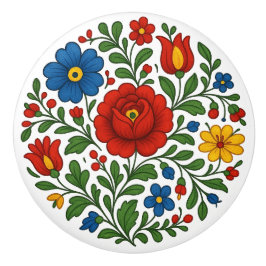 Hungarian Kalocsa Floral Folk Art Ceramic Knob セラミックノブ