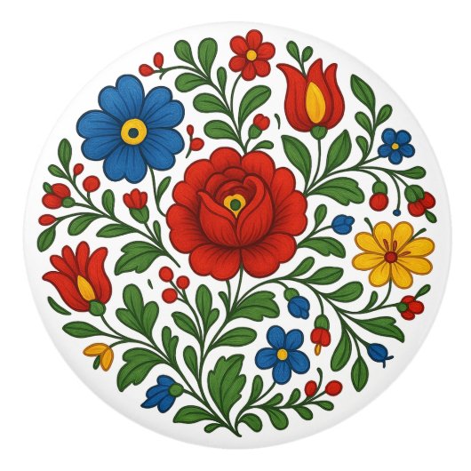 Hungarian Kalocsa Floral Folk Art Ceramic Knob セラミックノブ (正面)