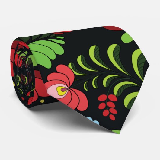 Hungarian Matyo Embroidery Pattern ネクタイ (ロール)