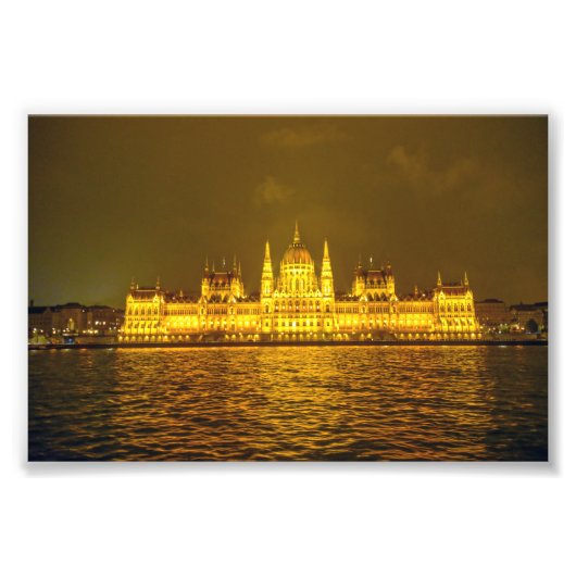 Hungarian Parliament, Budapest, Hungary at Night フォトプリント (正面)