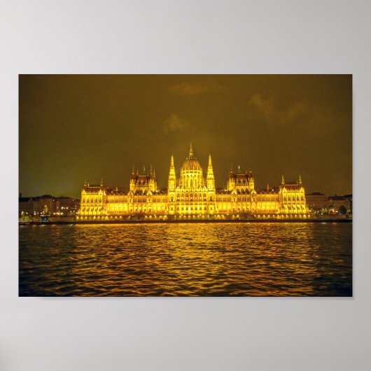 Hungarian Parliament, Budapest, Hungary at Night ポスター (正面)
