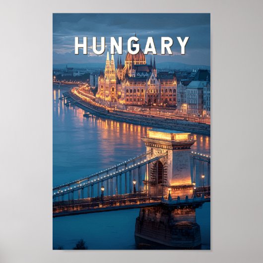 Hungary Illustration Travel Art Vintage ポスター (正面)