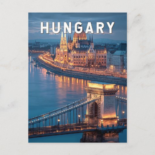 Hungary Illustration Travel Art Vintage ポストカード (正面)