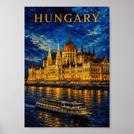 Hungary: Night Glow Budapest Art Souvenir ポスター (正面)