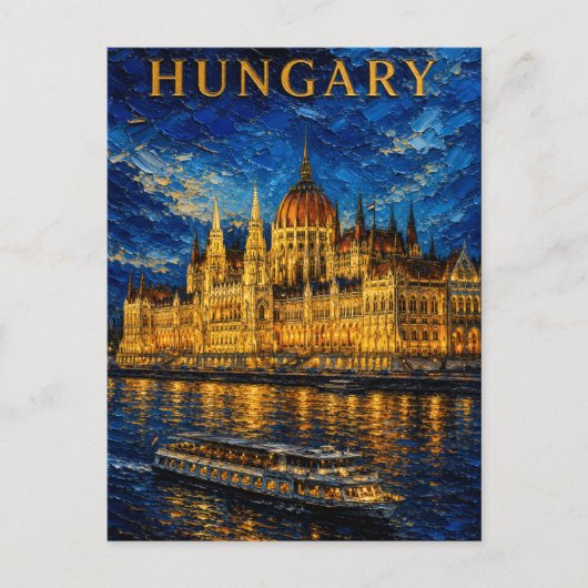 Hungary: Night Glow Budapest Art Souvenir ポストカード (正面)