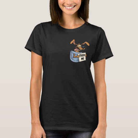Hungry Dog in Pocket – Funny "Feed Me" T-Shirt Tシャツ (正面)