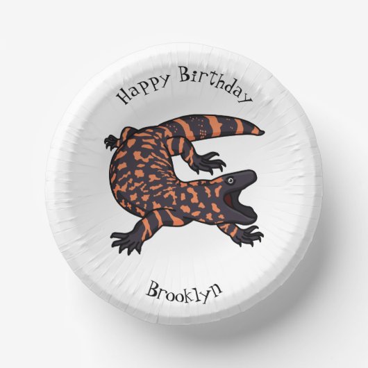  hungry gila monster lizard のイラスト ペーパーボウル (正面)