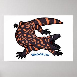 Hungry gila monster lizard cartoon illustration ポスター
