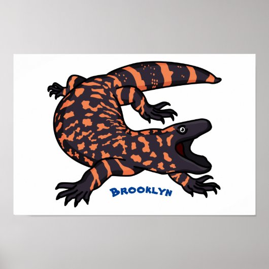 Hungry gila monster lizard cartoon illustration  ポスター (正面)