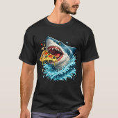 Hungry Pizza Shark Great White Shark Eating Pizza  Tシャツ (正面)