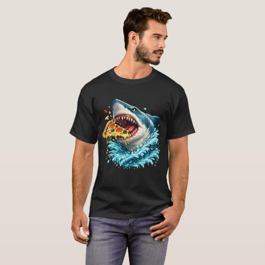 Hungry Pizza Shark Great White Shark Eating Pizza  Tシャツ (正面フル)