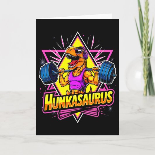 Hunkasaurus Gym Workout T-rex Powerlifting Bodybui カード (正面)