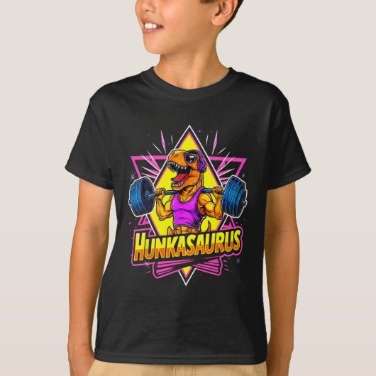 Hunkasaurus Gym Workout T-rex Powerlifting Bodybui Tシャツ (正面)