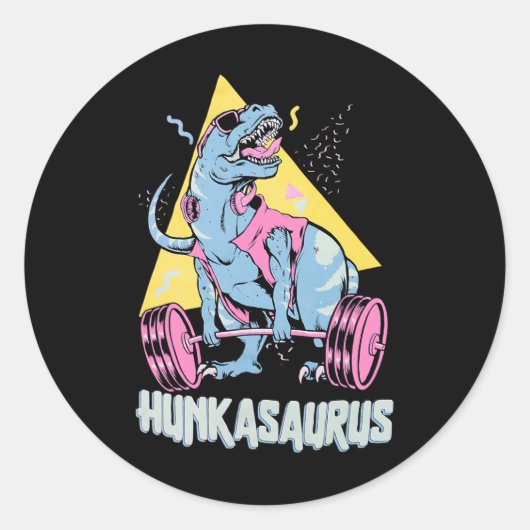 Hunkasaurus T Rex Dinosaur Funny Gym And Workout ラウンドシール (正面)