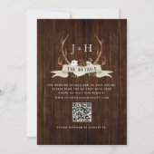 Hunt is Over Antlers Rustic Wood QR Code Wedding  招待状 (裏面)