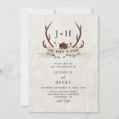 Hunt is Over Rustic Antlers QR Code Wedding  招待状 (正面)