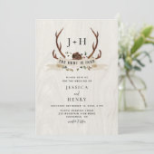 Hunt is Over Rustic Antlers QR Code Wedding  招待状 (スタンド正面)