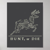 Hunt Or Die Funny Hunting Quote Deer Butcher Chart ポスター (正面)