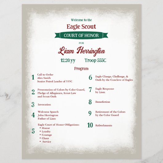 Hunter Green and Burgundy Scout Program チラシ (正面)