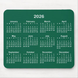 Hunter Green and White 2026 Calendar マウスパッド