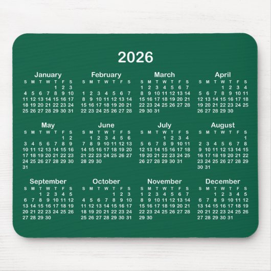 Hunter Green and White 2026 Calendar マウスパッド (正面)