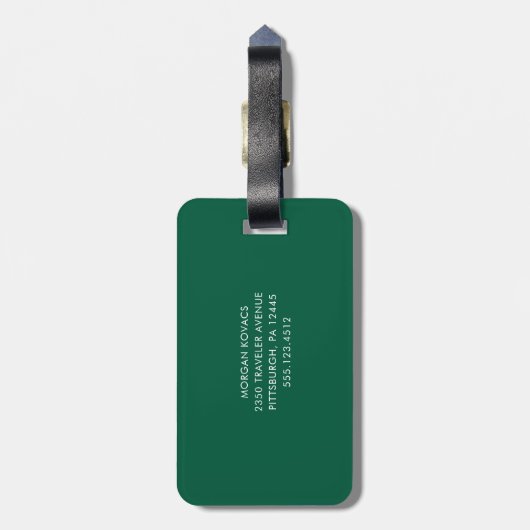 Hunter Green and White  Modern Monogram  ラゲッジタグ (裏面縦)