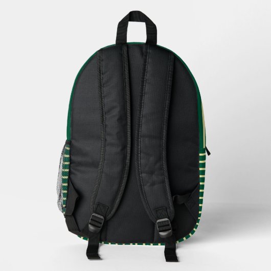 Hunter Green & Cream Striped Backpack プリントバックパック (裏面)