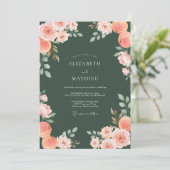 Hunter Green Elegant Floral Wedding 招待状 (スタンド正面)