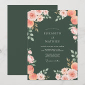 Hunter Green Elegant Floral Wedding 招待状 (正面/裏面)