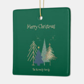 Hunter Green Pink & Gold Christmas Trees セラミックオーナメント (左)