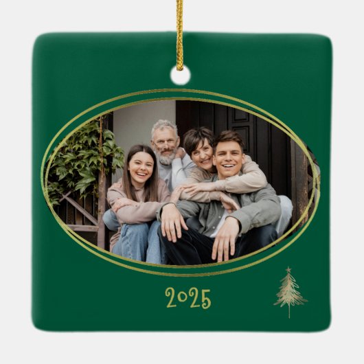 Hunter Green Pink & Gold Christmas Trees セラミックオーナメント (裏面)