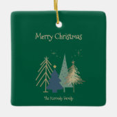 Hunter Green Pink & Gold Christmas Trees セラミックオーナメント (正面)