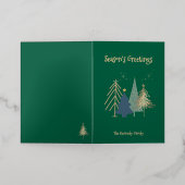 Hunter Green Pink & Gold Christmas Trees  箔グリーティングカード (外側レイダウン)