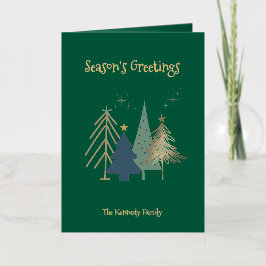 Hunter Green Pink & Gold Christmas Trees  箔グリーティングカード