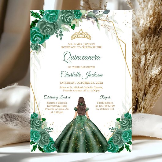 Hunter Green Quinceanera Invitation 招待状