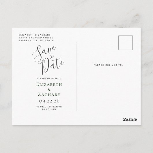 Hunter Green Silver Agate写真Save the Date ポストカード (裏面)