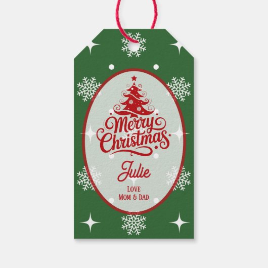 Hunter Green Snowflakes Christmas ギフトタグ (裏面)
