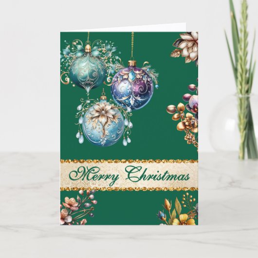 Hunter Green Vintage Ornaments Christmas シーズンカード (正面)