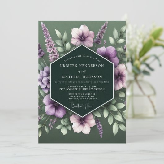 Hunter Lavender Bloom Wedding 招待状 (スタンド正面)