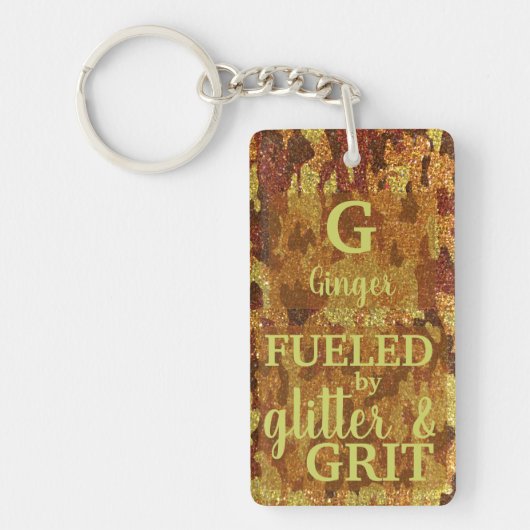 Hunter Orange Camouflage Glitter Camo Name キーホルダー (正面)