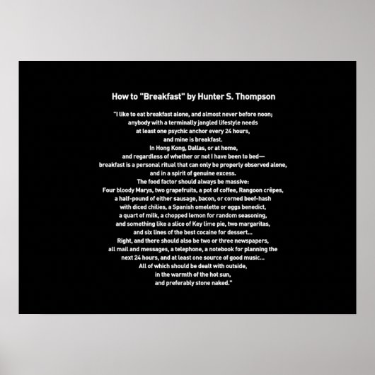 Hunter S Thompsonによる朝食の方法 ポスター (正面)
