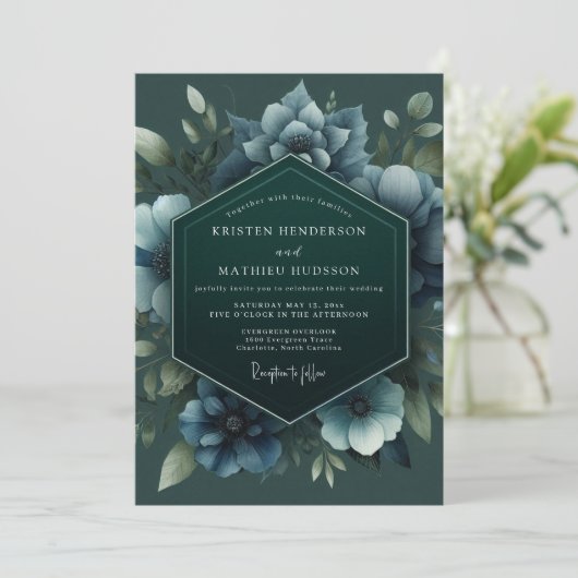 Hunter Slate Anemone Wedding 招待状 (スタンド正面)