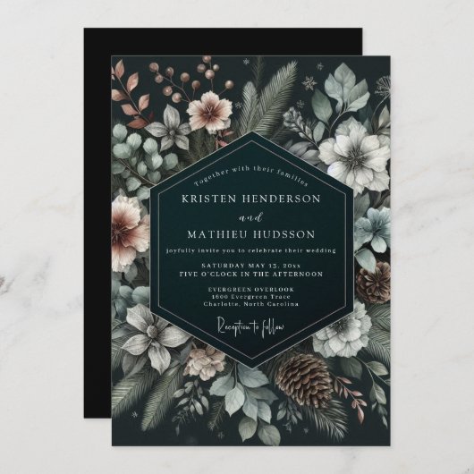 Hunter Wintry Pine Wedding 招待状 (正面/裏面)