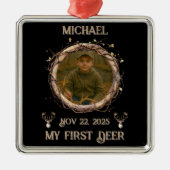 Hunter's "My First Deer" with Name, Date & Photo メタルオーナメント (正面)