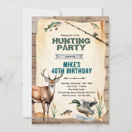 Hunting and Fishing Birthday Invitation 招待状 (正面)