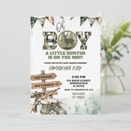 Hunting Camo Boy Baby Shower 招待状 (スタンド正面)