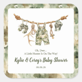 Hunting Clothesline Camo Boy Baby Shower スクエアシール