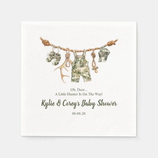 Hunting Clothesline Camo Boy Baby Shower スタンダードカクテルナプキン (正面)