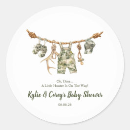 Hunting Clothesline Camo Boy Baby Shower ラウンドシール